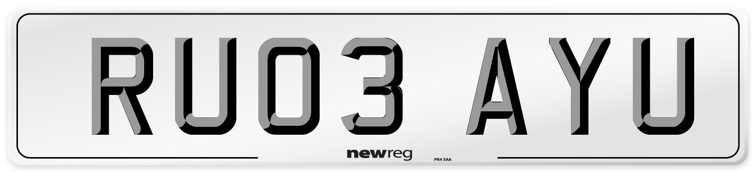 RU03 AYU Number Plate from New Reg